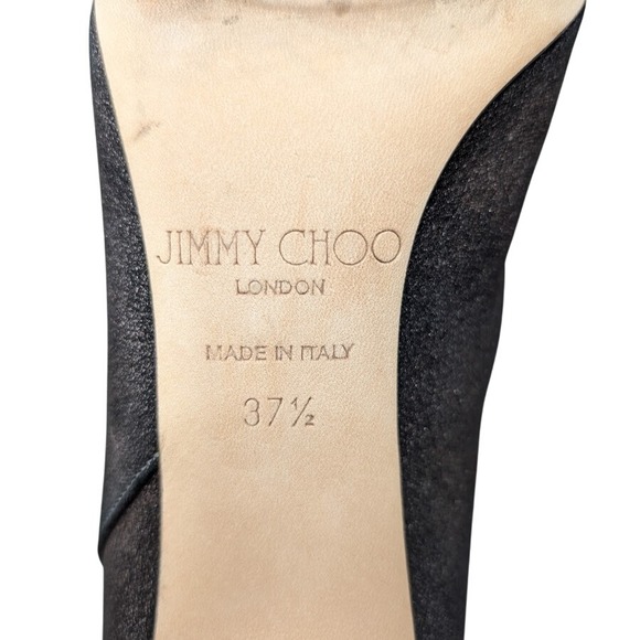 Jimmy Choo Dayno 85 Glitter Suede Ankle Boots Black Silver Snaps IT 37.5 US 7.5 - Picture 11 of 12